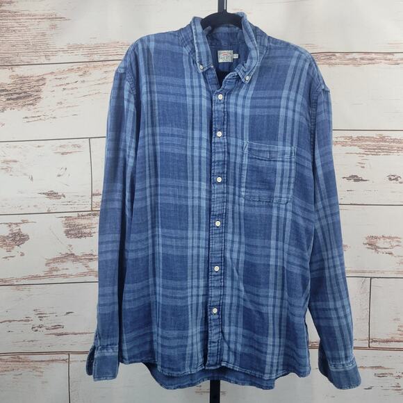 Faherty Tony Doublecloth Plaid Flannel Shirt Blue 100% Cotton Size XXL